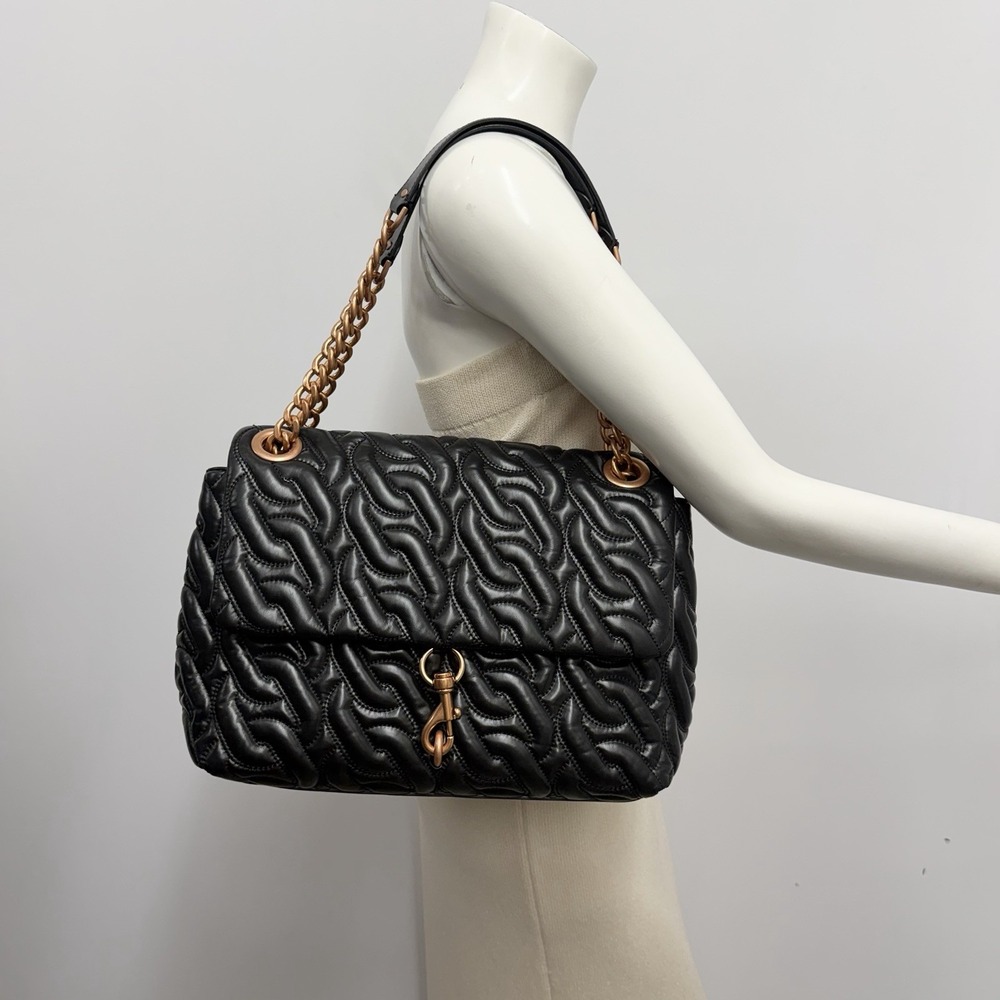 Rebecca Minkoff Leather Edie Maxi Quilted Purse Black Rose Gold Hardware